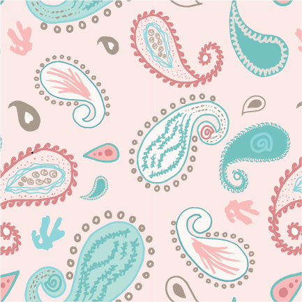 Soft Coastal Paisley pattern in aqua, blush and warm neutrals from the Caicos Beach Collection.