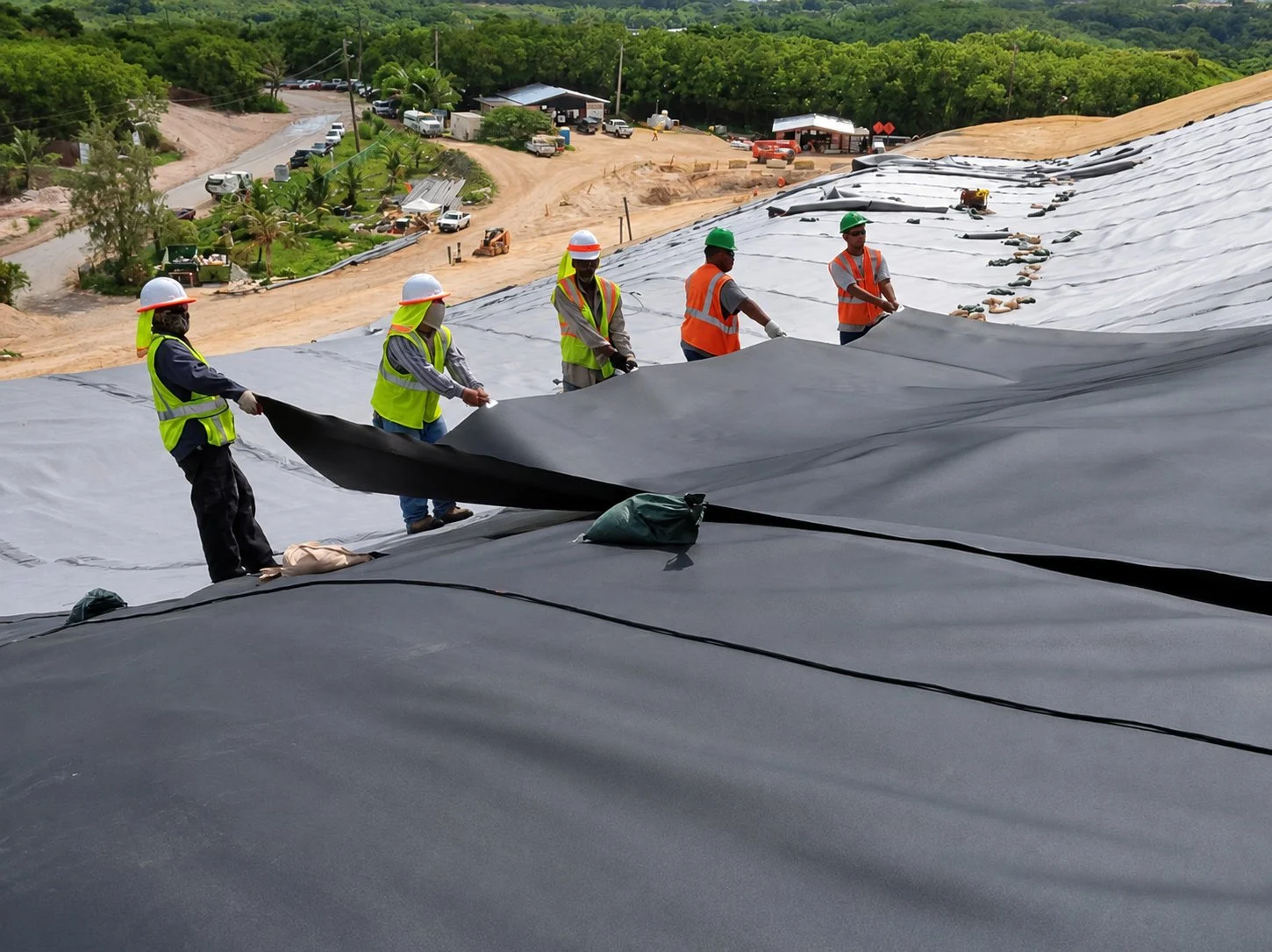 Crew installing the closure liner at Ordot Dump