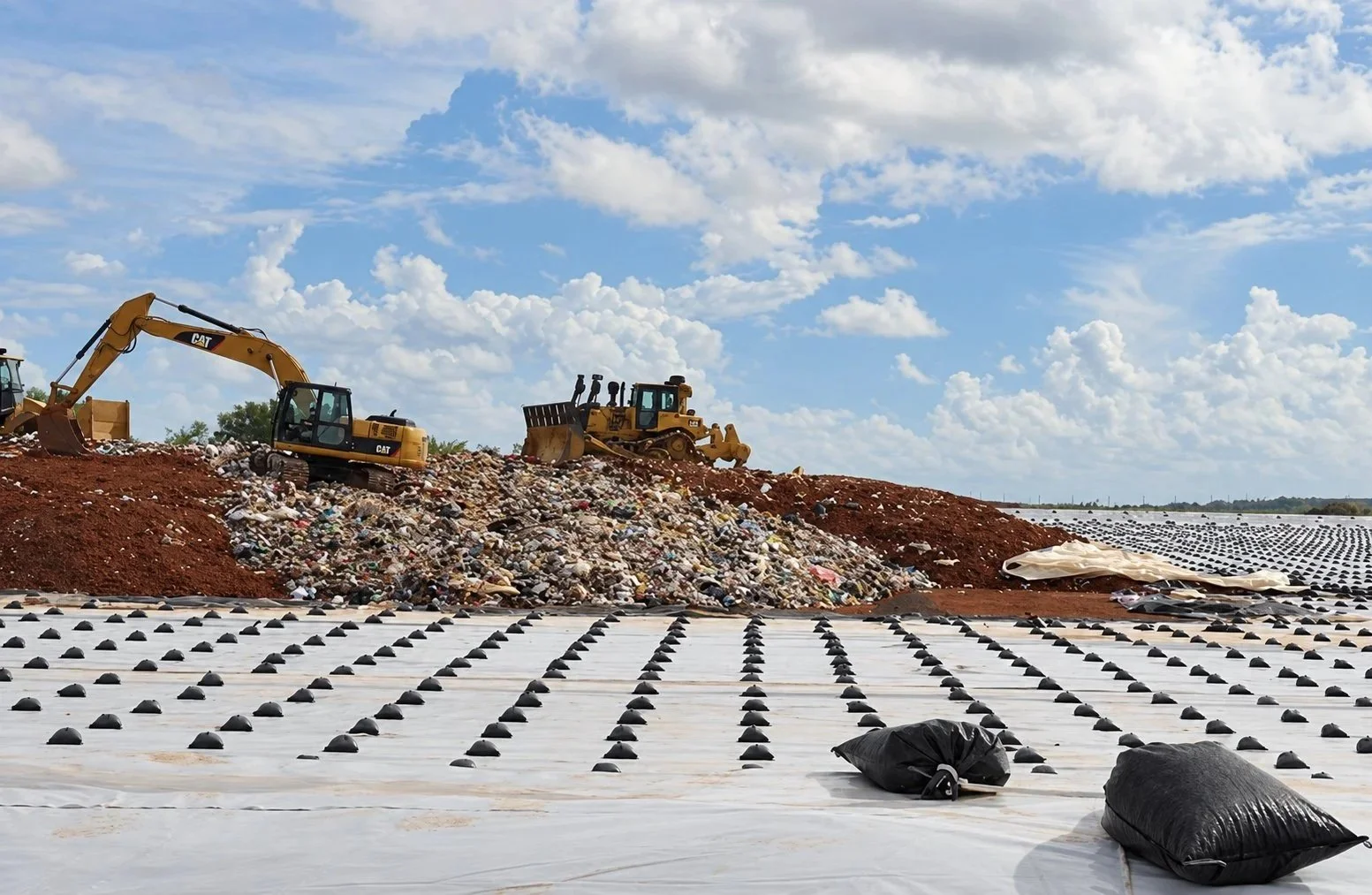 Compactor working on the lined cell at Layon Landfill, Guam