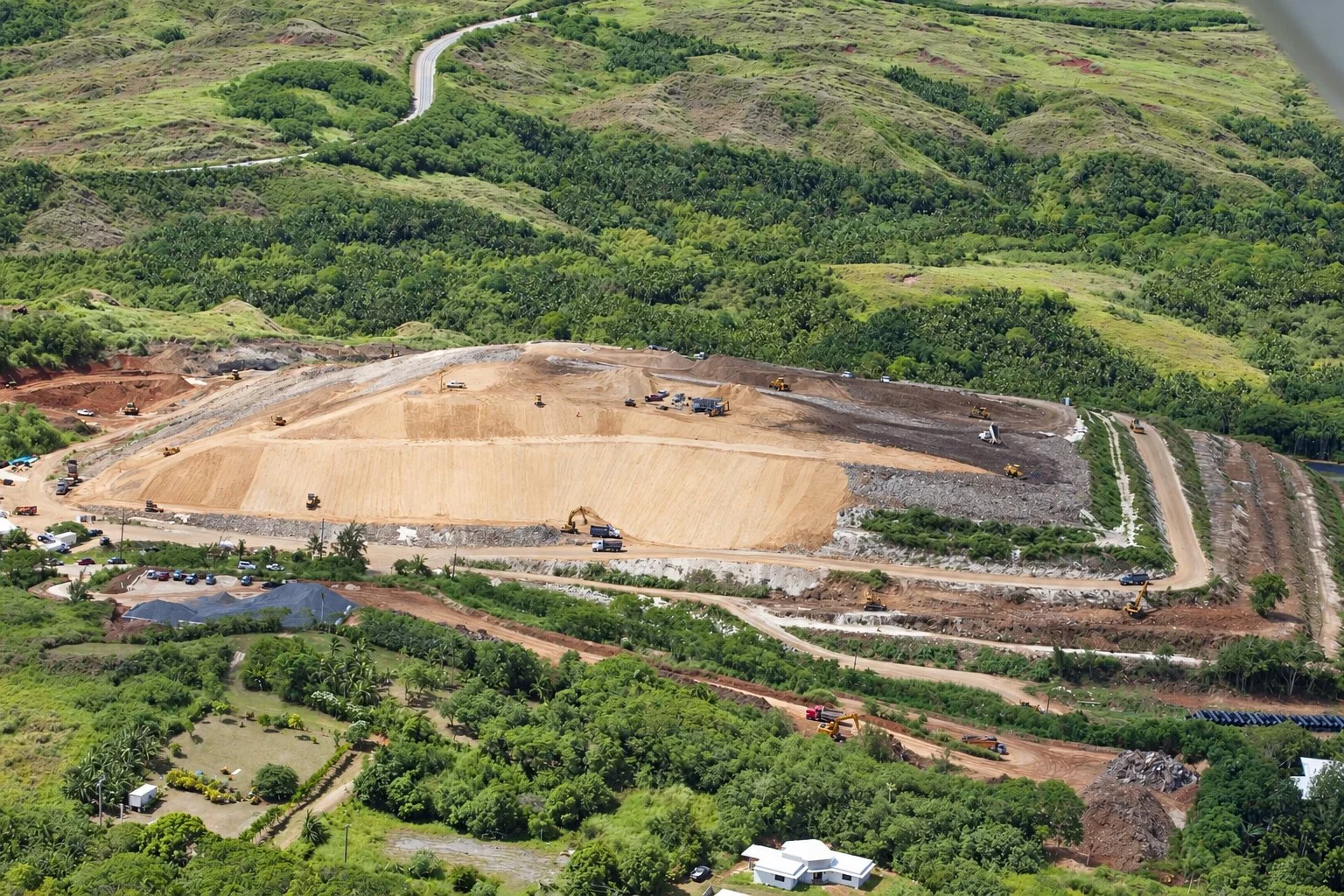 Aerial view of the lined Layon Landfill cell under construction, Guam