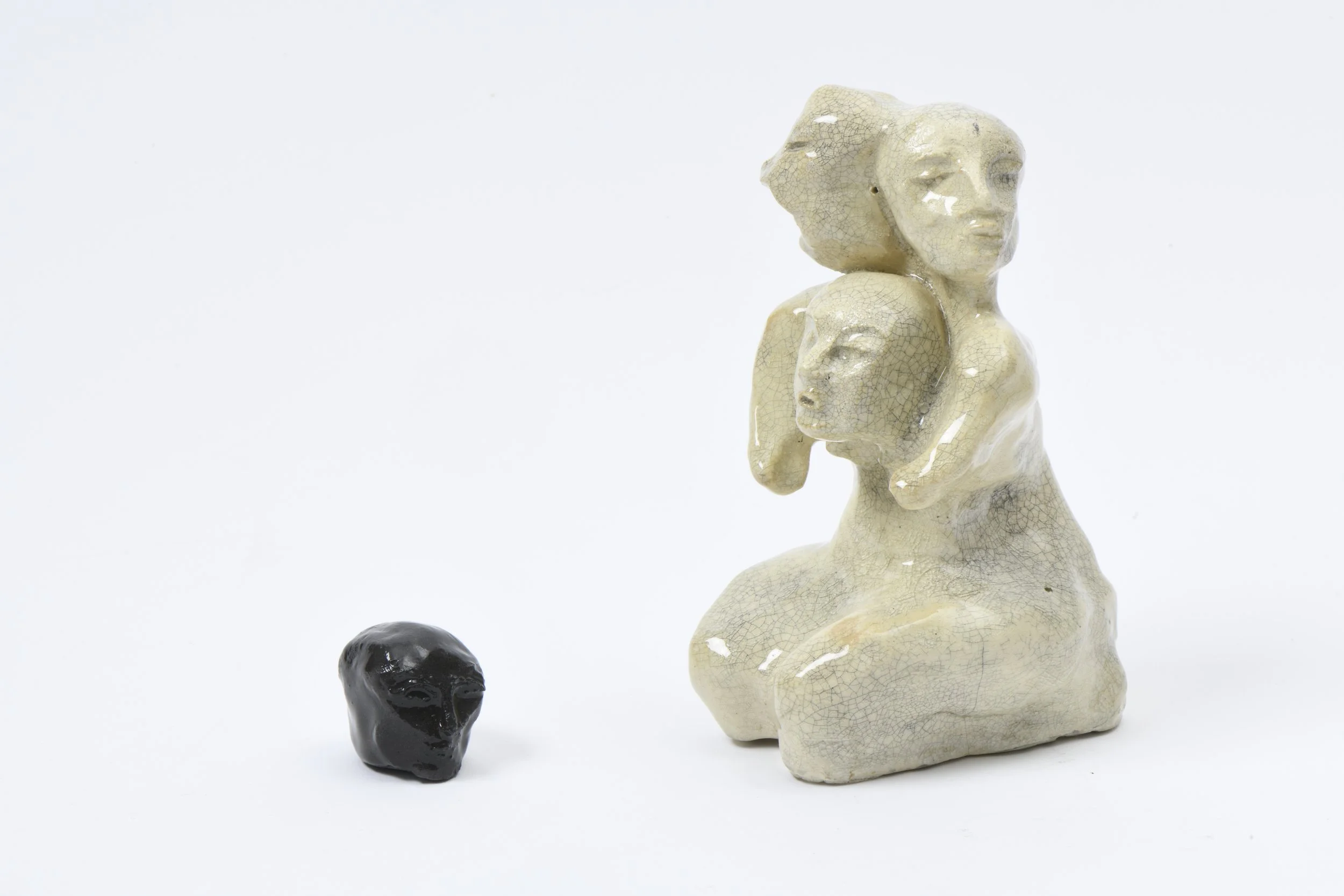 untitled, 2026, glazed ceramics, from left to right: 3x2.5x3.5 cm; 16x8x10 cm