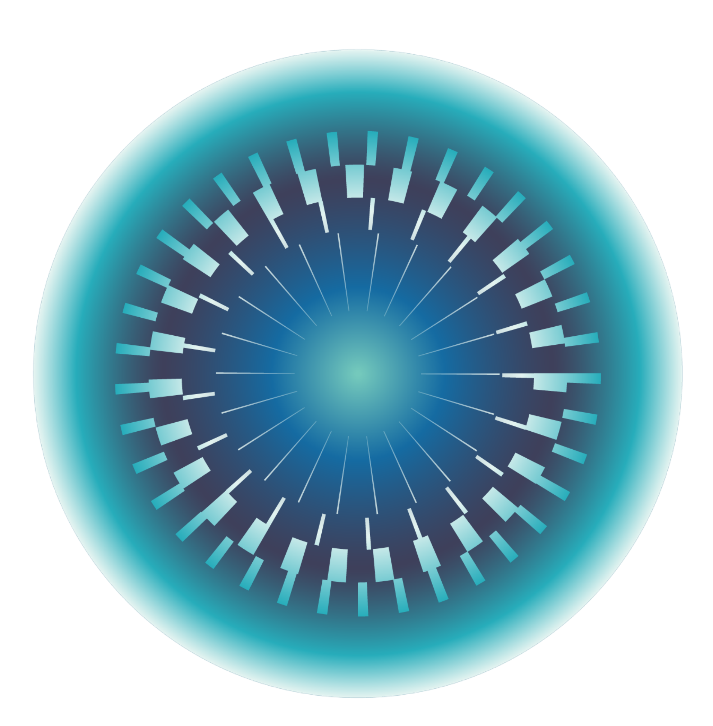 Futuristic digital design of a spherical shape with radiating lines and geometric patterns in shades of blue, white, and dark color, with a red corner overlay.