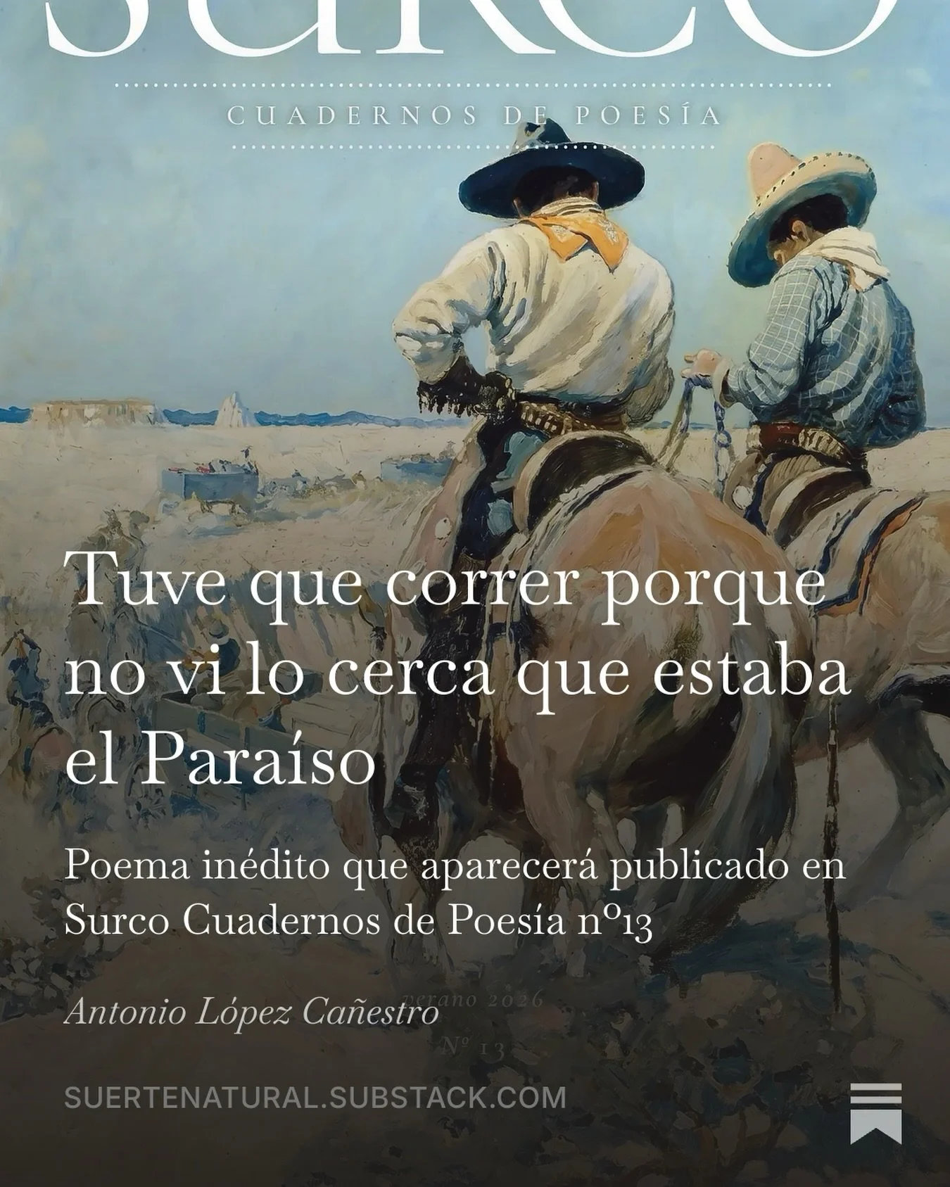 Ya disponible en #Substack mi poema in&eacute;dito Tuve que correr porque no vi lo cerca que estaba el para&iacute;so que ser&aacute; publicado en la pr&oacute;xima @surcocuadernosdepoesia Pod&eacute;is leerlo haciendo clic en 👉https://substack.com/