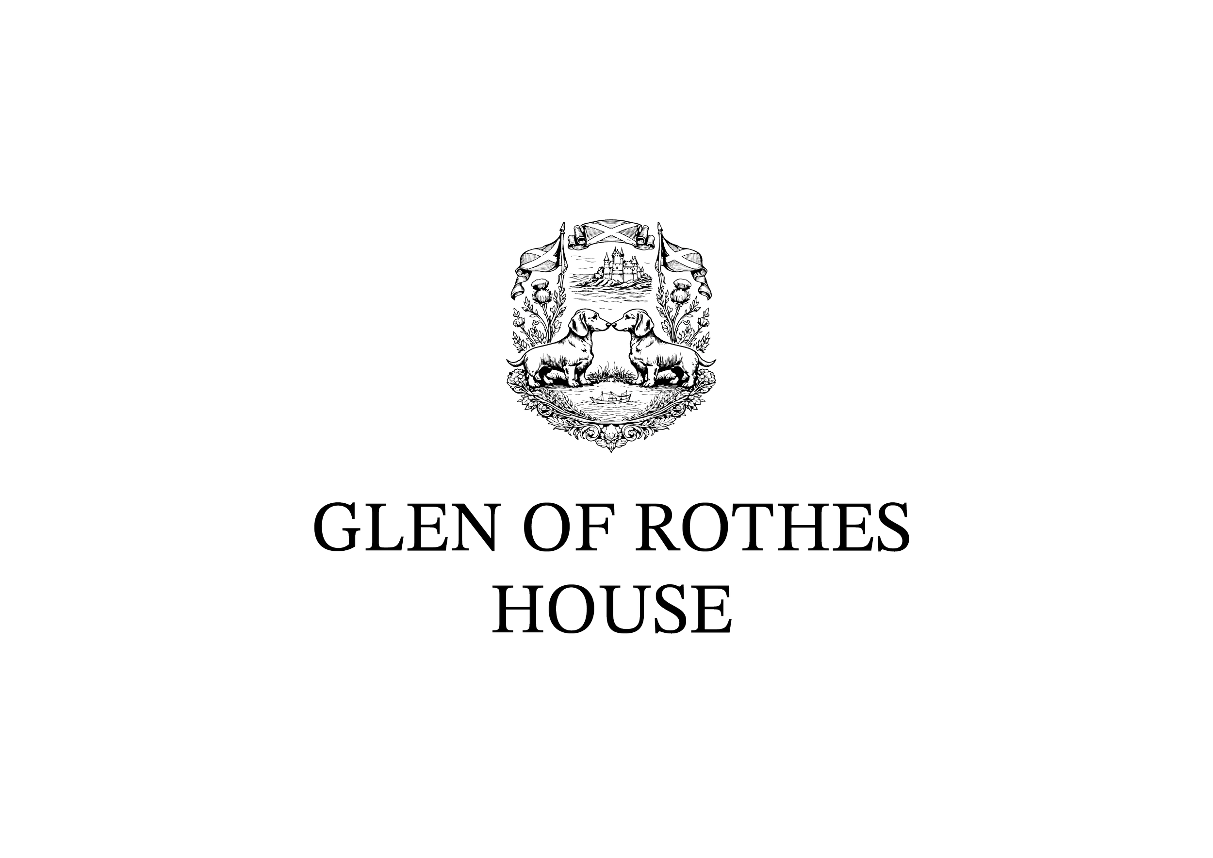 Glen of Rothes House logo with intricate crest featuring a castle, shield, and floral designs, and the text 'Glen of Rothes House' beneath it.