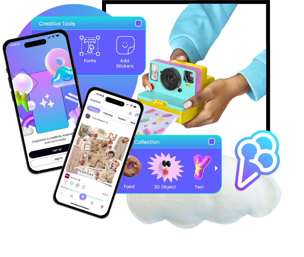 Collage of bright phone app and UX