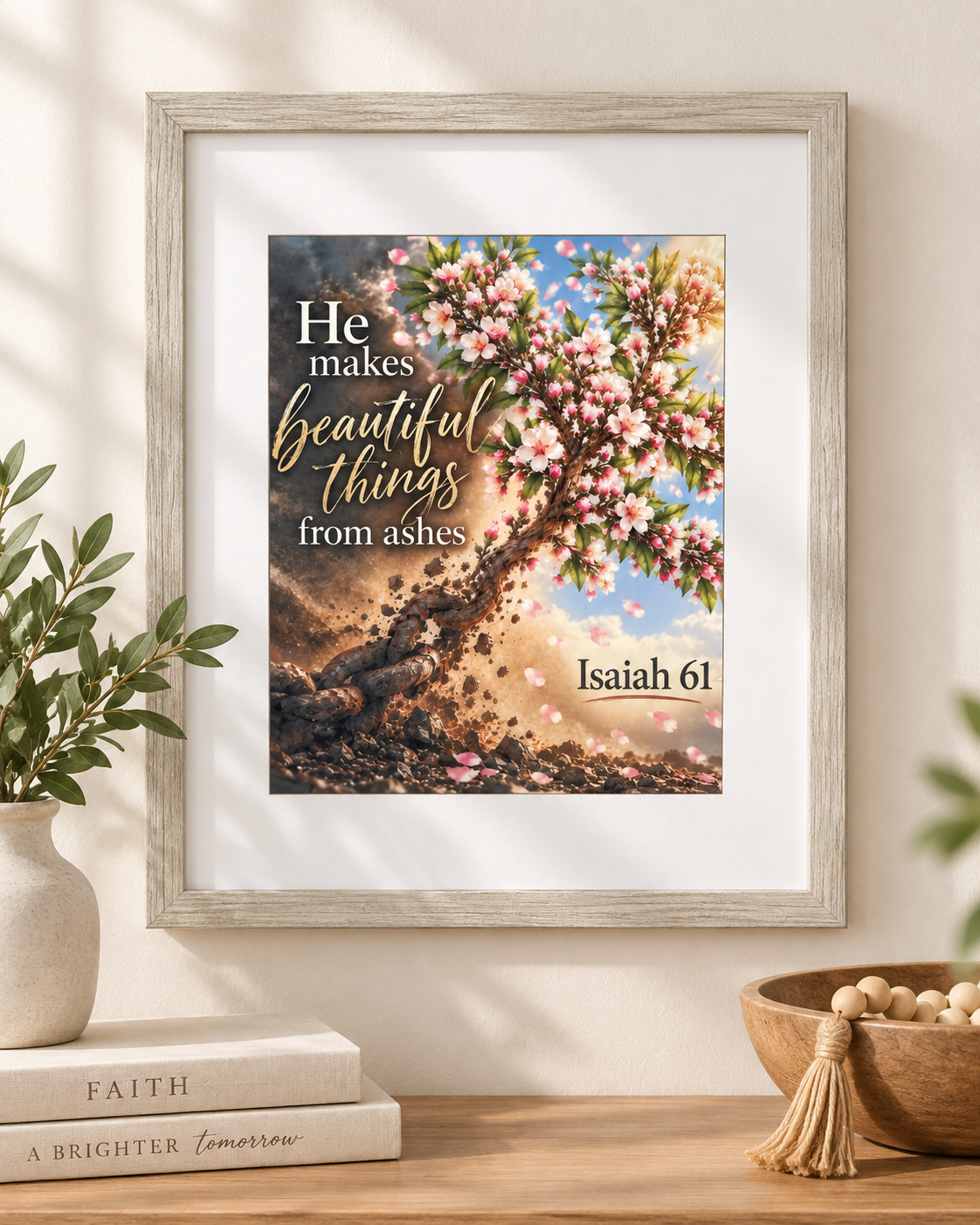 Beautiful Things From Ashes — Framed Fabric Scripture Art