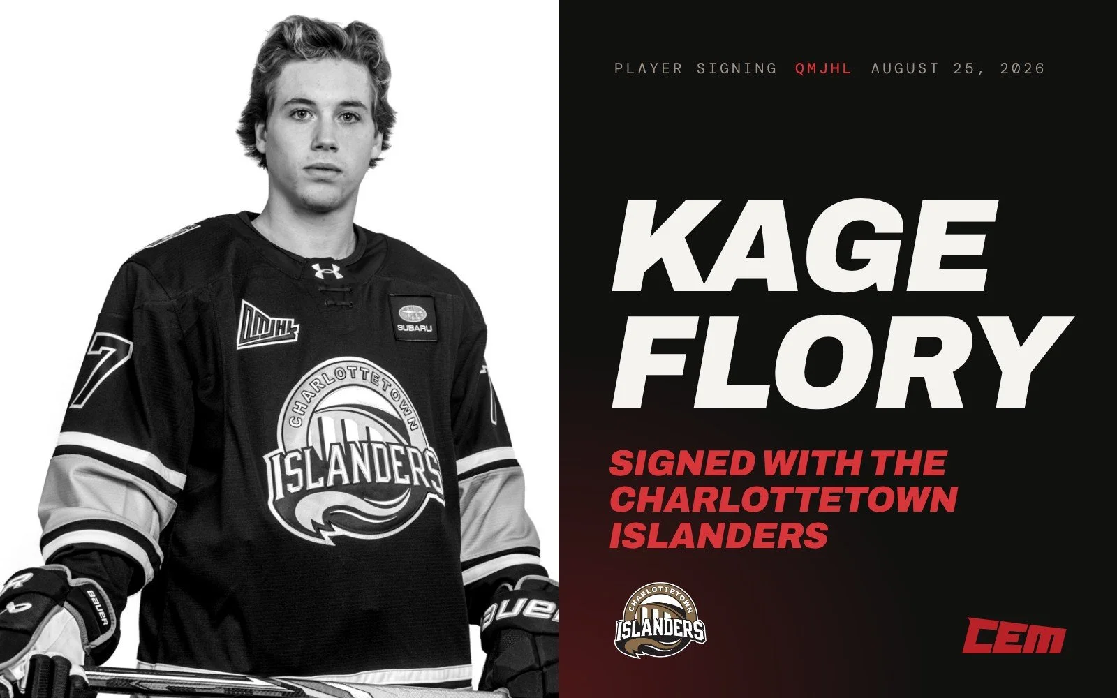 Kage Flory in his Charlottetown Islanders jersey