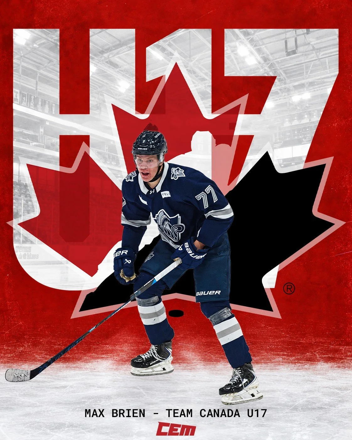 Max Brien of the Rimouski Océanic on a Team Canada U17 graphic for the 2026 U17 World Challenge