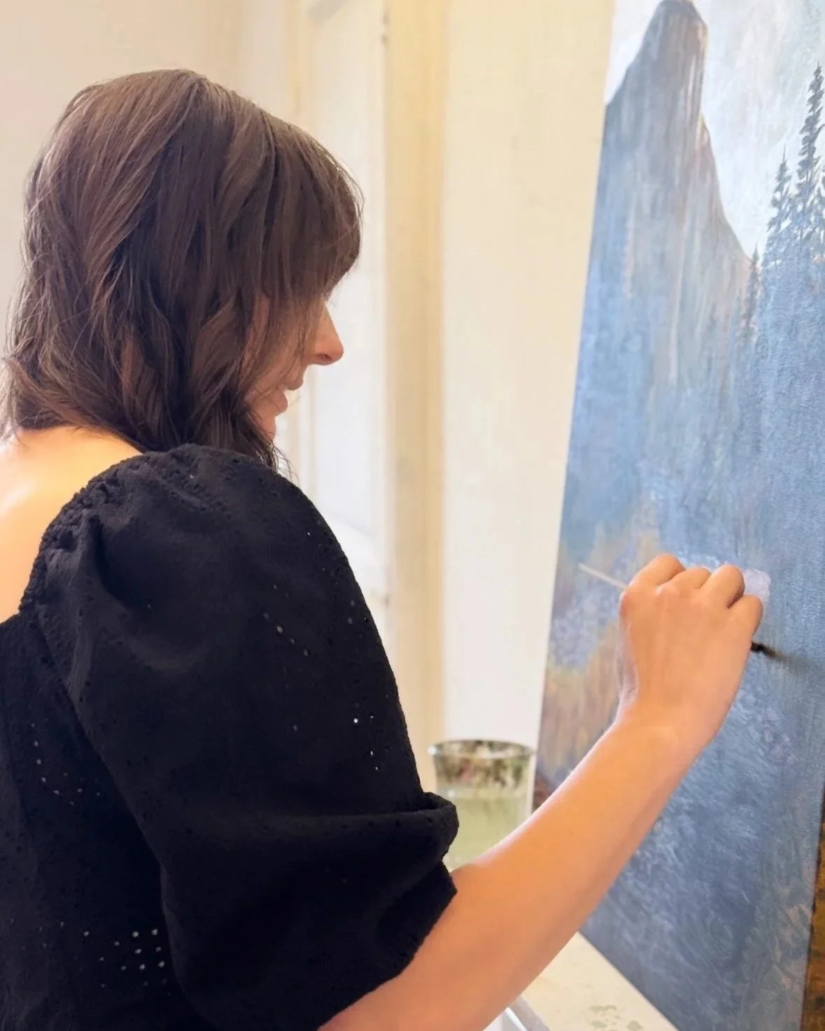 Painting Yosemite, during my Artist Residency at Chateau Orquevaux, France.