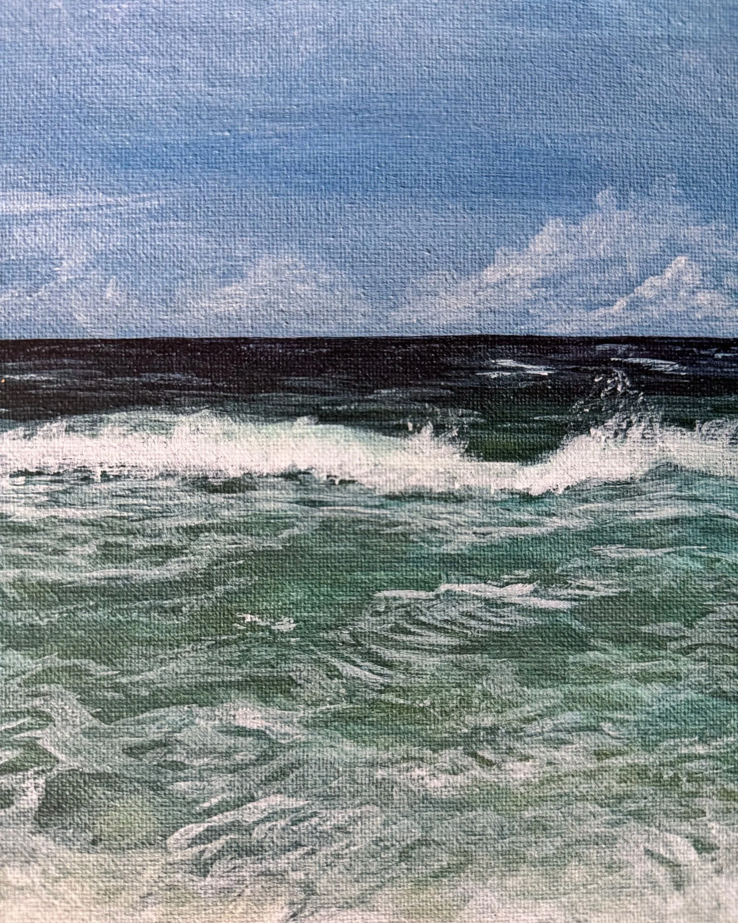 Original painting, created with water from the Gulf of Mexico at Panama Beach, Florida. This piece was painted on the depicted beach.