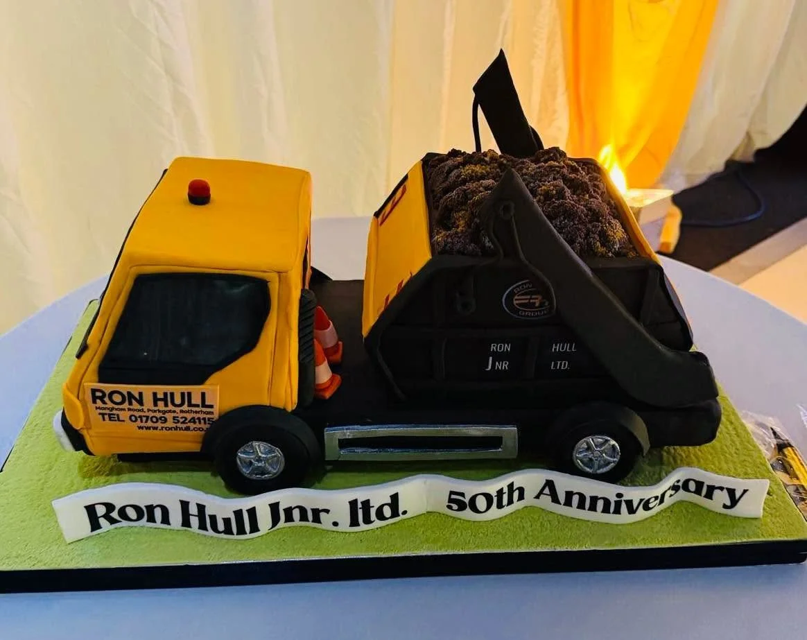 Skip lorry anniversary cake reading Ron Hull Jnr Ltd 50th Anniversary