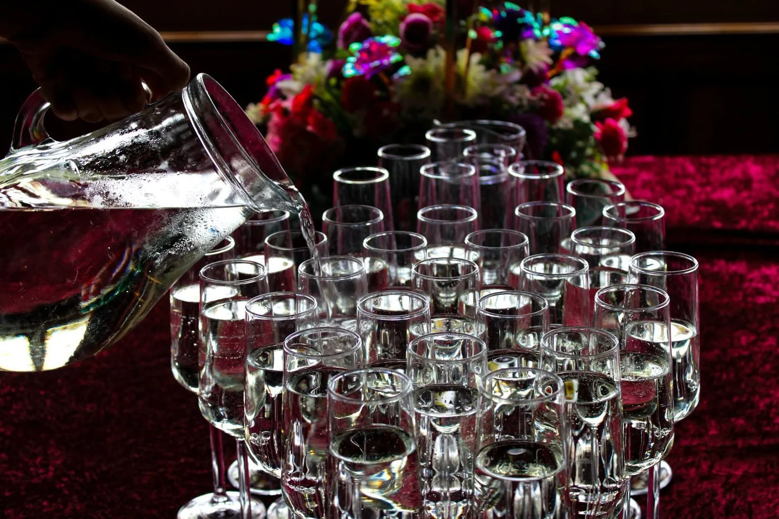 Glasses being filled for a wedding toast