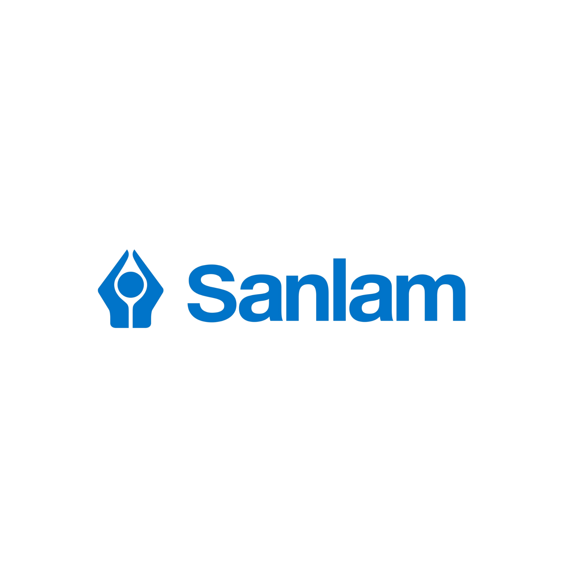 Sanlam logo with blue stylized pyramid and wordmark on black background. A brand 400 SEATS has worked with