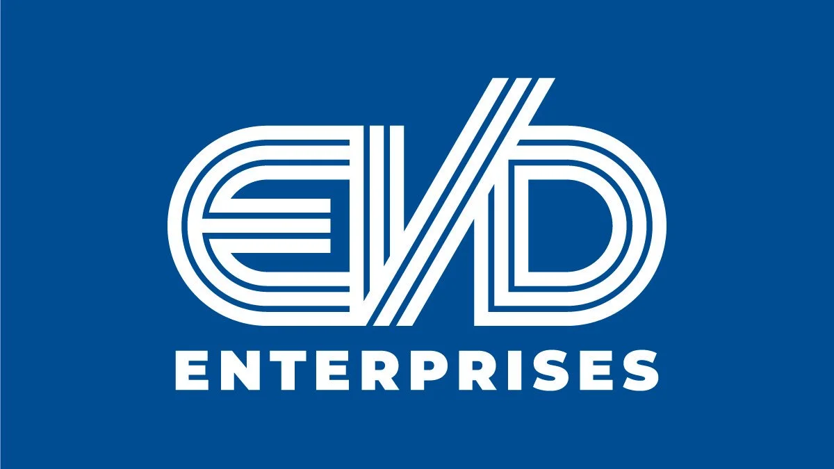 EVK Enterprises logo with stylized text and a blue background.