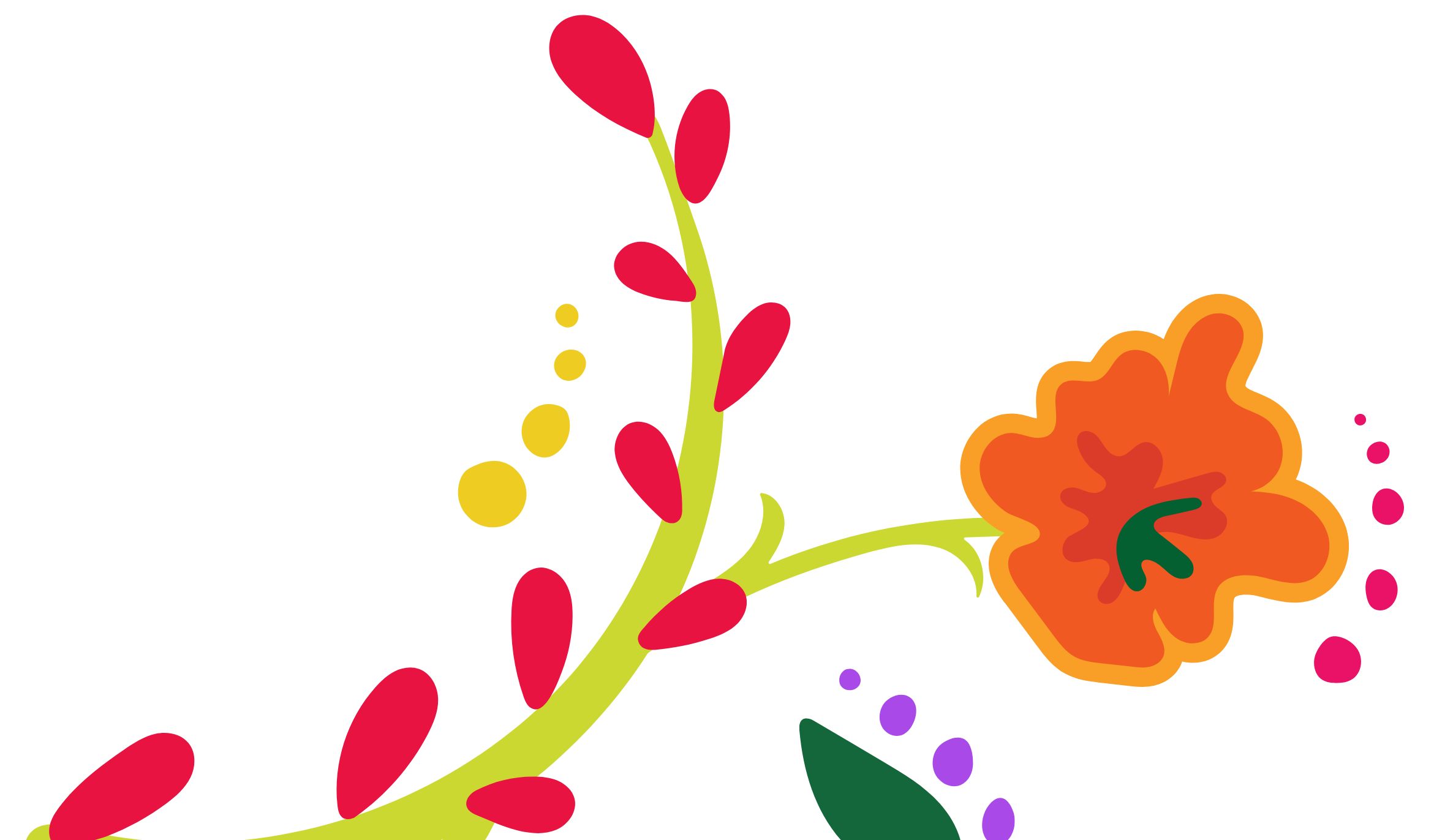 Decorative floral illustration in red, orange and purple