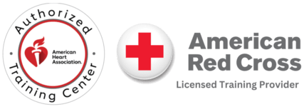 Logo of the American Heart Association's Authorized Training Center with the American Red Cross emblem and the text 'American Red Cross Licensed Training Provider'