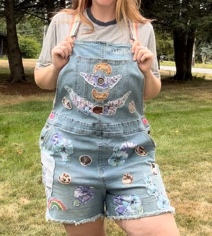 sapphic applique overalls