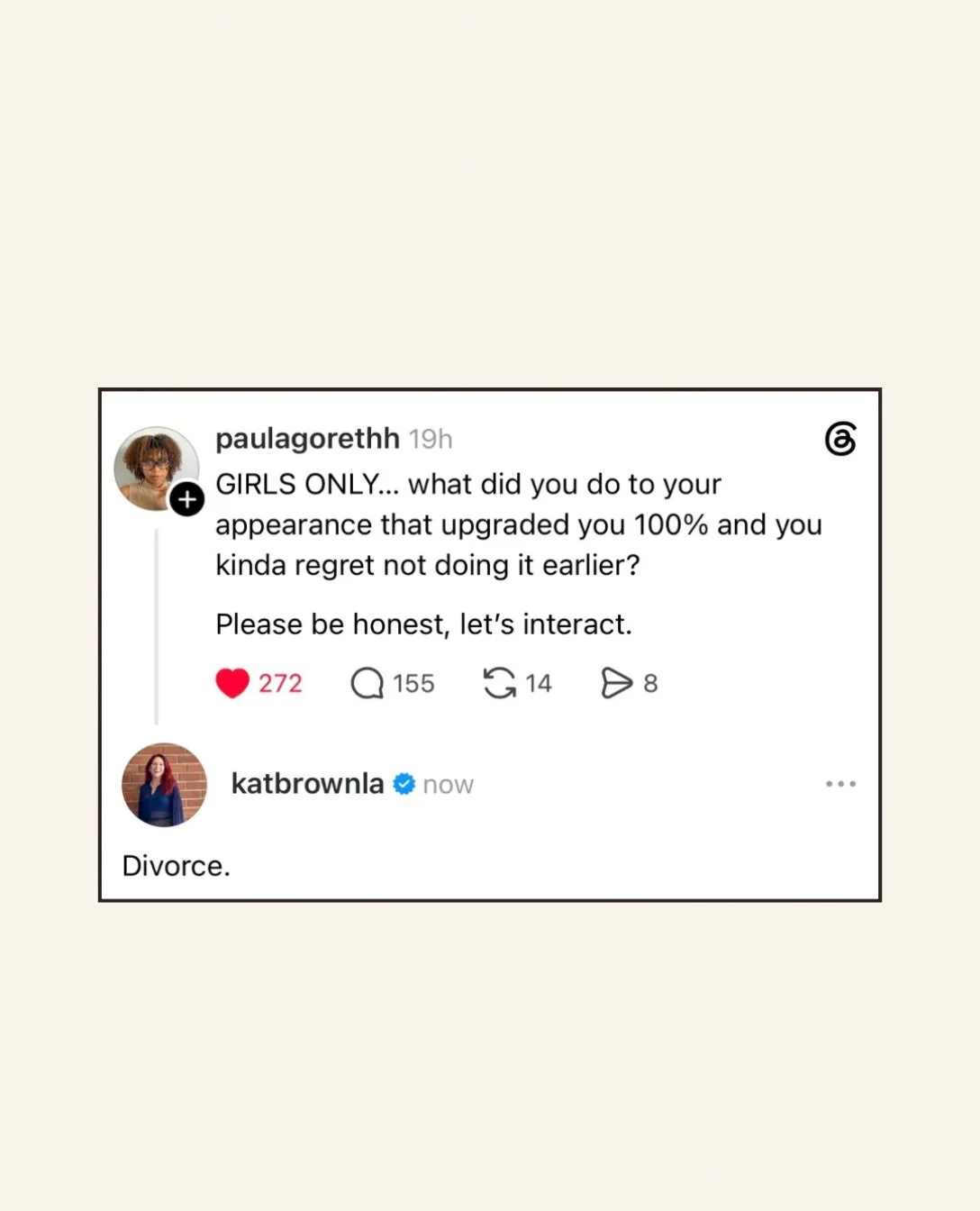 For sure it&rsquo;s the thing that made the most obvious difference! 😂

@divorced_and_dating_pod with @xoyourmichelle and @katbrownla. New episodes every Tuesday. 

#justsayin #meme #divorcedanddating #glowup