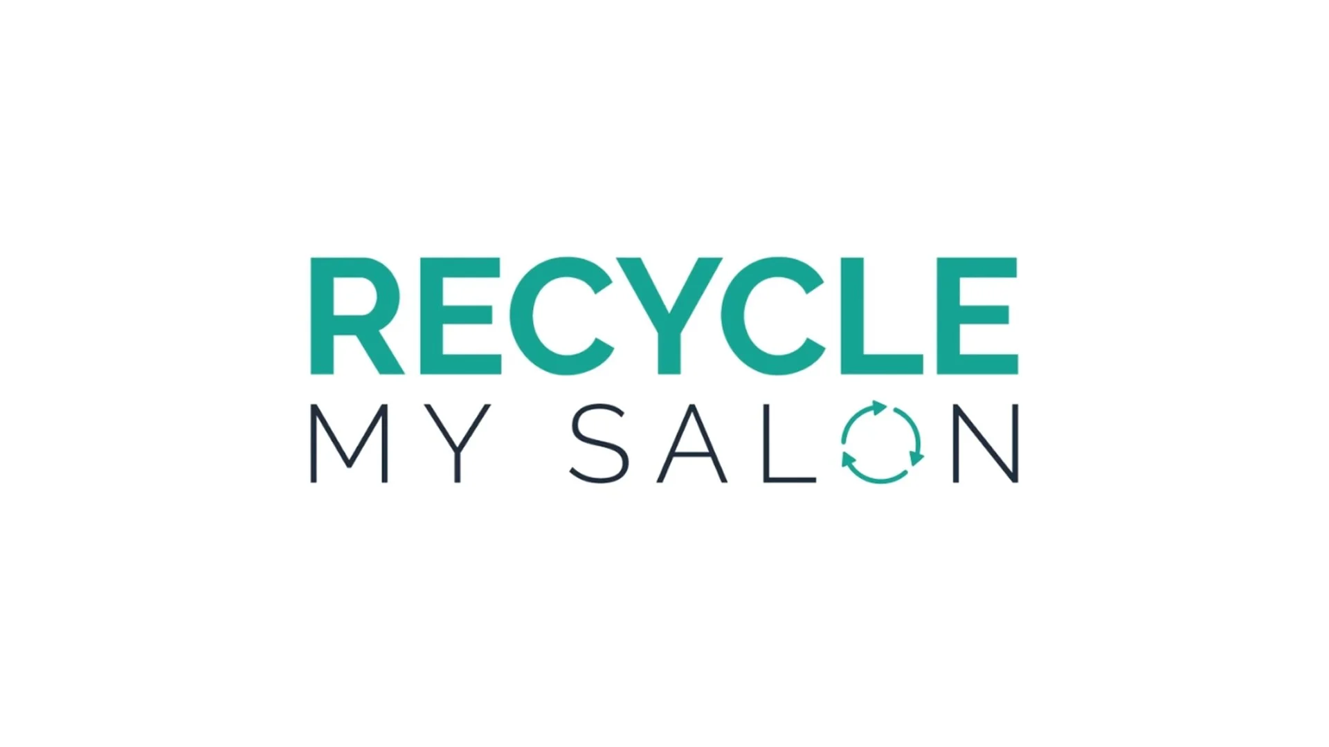 Recycling symbol with the words 'Recycle My Salon' in teal and black on a white background.