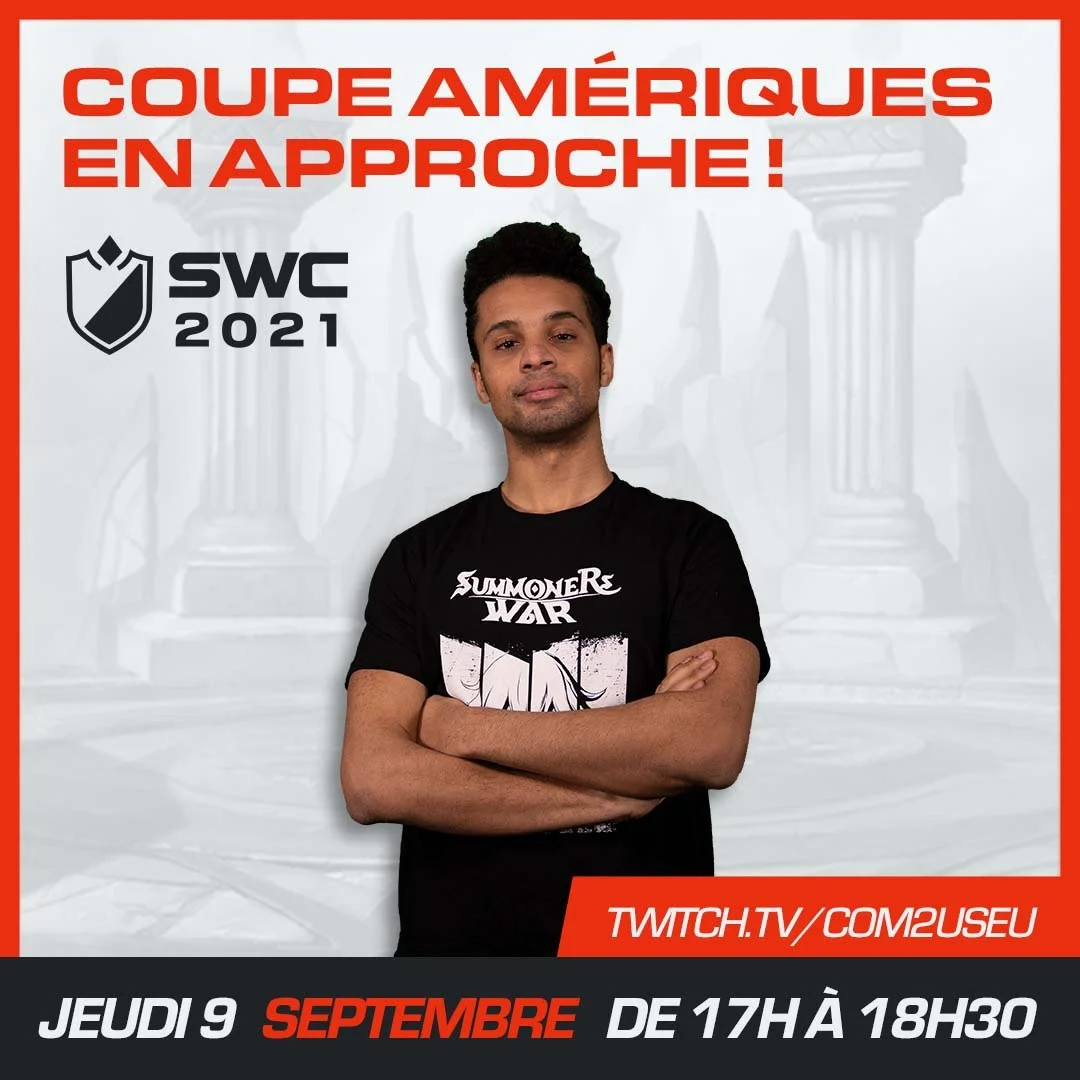 Promotional poster for an upcoming American football game between the United States and another team, scheduled for September 9th from 5:00 to 6:30 PM, with a person standing in front wearing a black T-shirt that says 'Summoner War'.