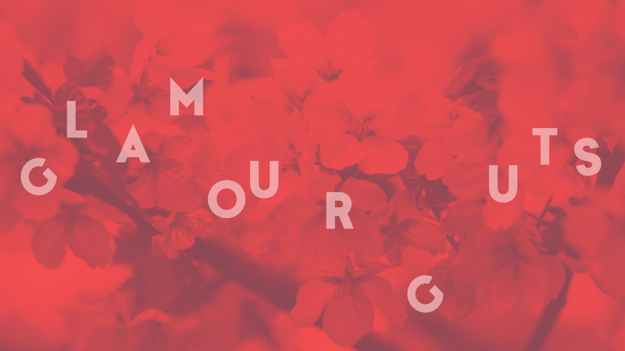 Pink floral background with the words "GAMOUR YOURS" scattered across the image.