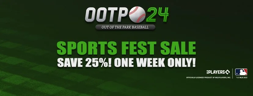 Advertisement for a sports merchandise sale promoting a 25% discount for one week, featuring a baseball theme and Major League Baseball logo.