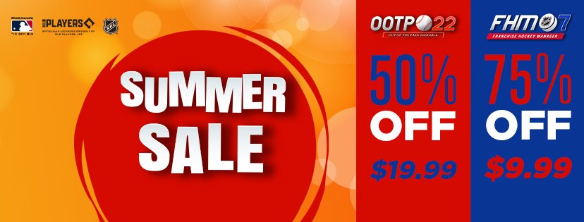 Graphic advertisement for outdoor summer sale with 50% and 75% discounts, showing prices of $19.99 and $9.99.