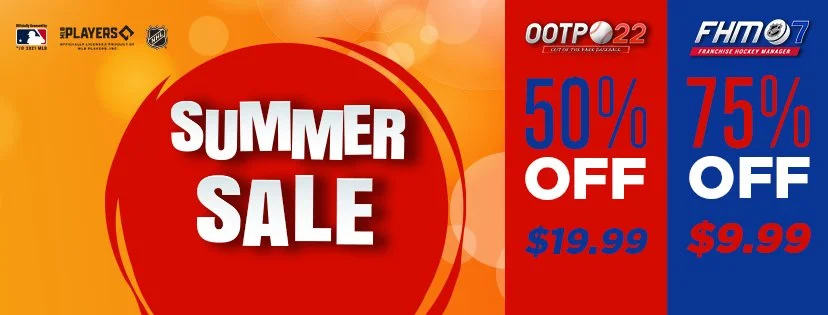 Summer sale advertisement with two discount offers, one at 50% off for $19.99 and another at 75% off for $9.99, on an orange and red background.