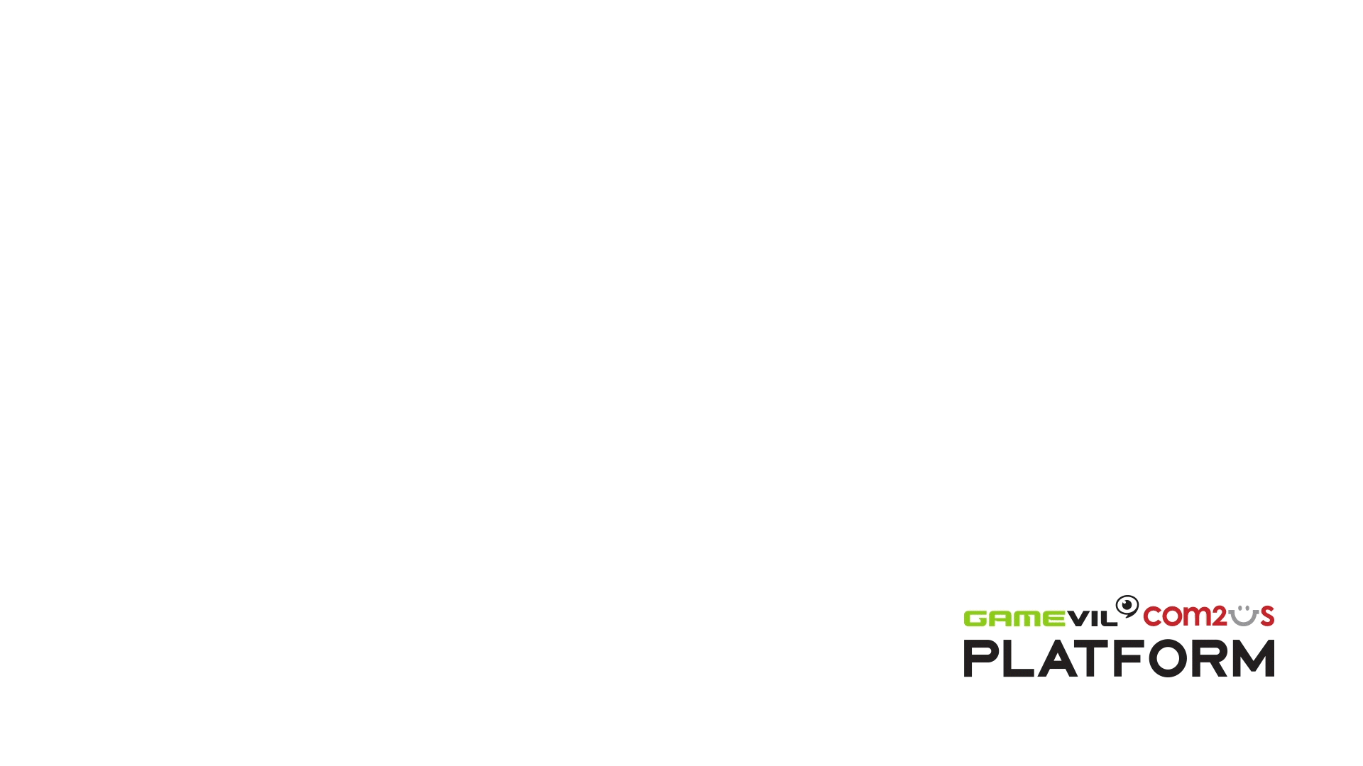 Video game platform branding with logos for GAMEVIL, com2us, and PLATFORMS.