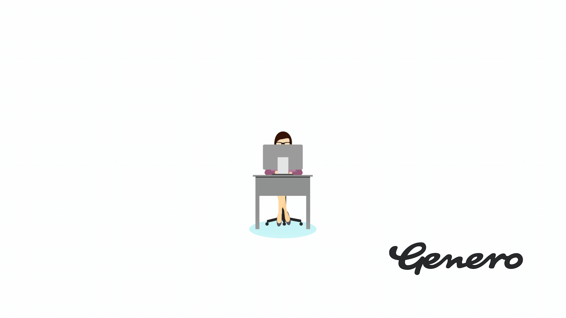 Animated woman sitting at a desk, working on a computer, with the word 'Gamer' written in black cursive text at the bottom right.
