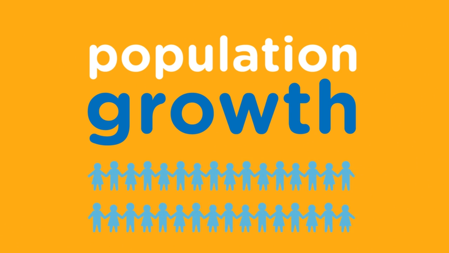 Graphic showing the words 'population growth' with silhouettes of people below, on an orange background.