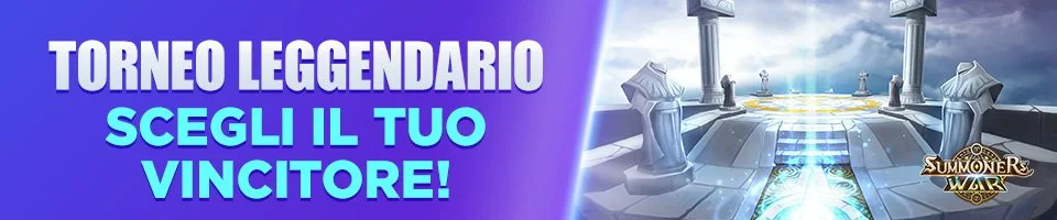 Promotional banner for a gaming tournament with text in Italian and a fantasy-themed background, featuring statues and glowing elements.