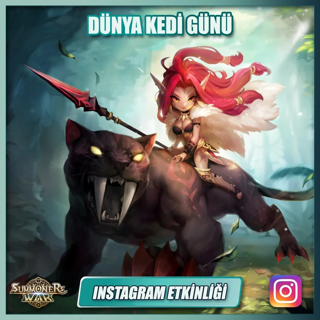 A fantasy character with pink hair and elf-like ears riding a black panther in a forest, with text in Turkish and the game logo.
