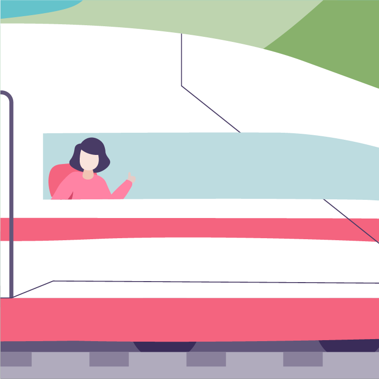 Illustration of a person with dark hair, sitting in an ambulance, giving a thumbs-up.