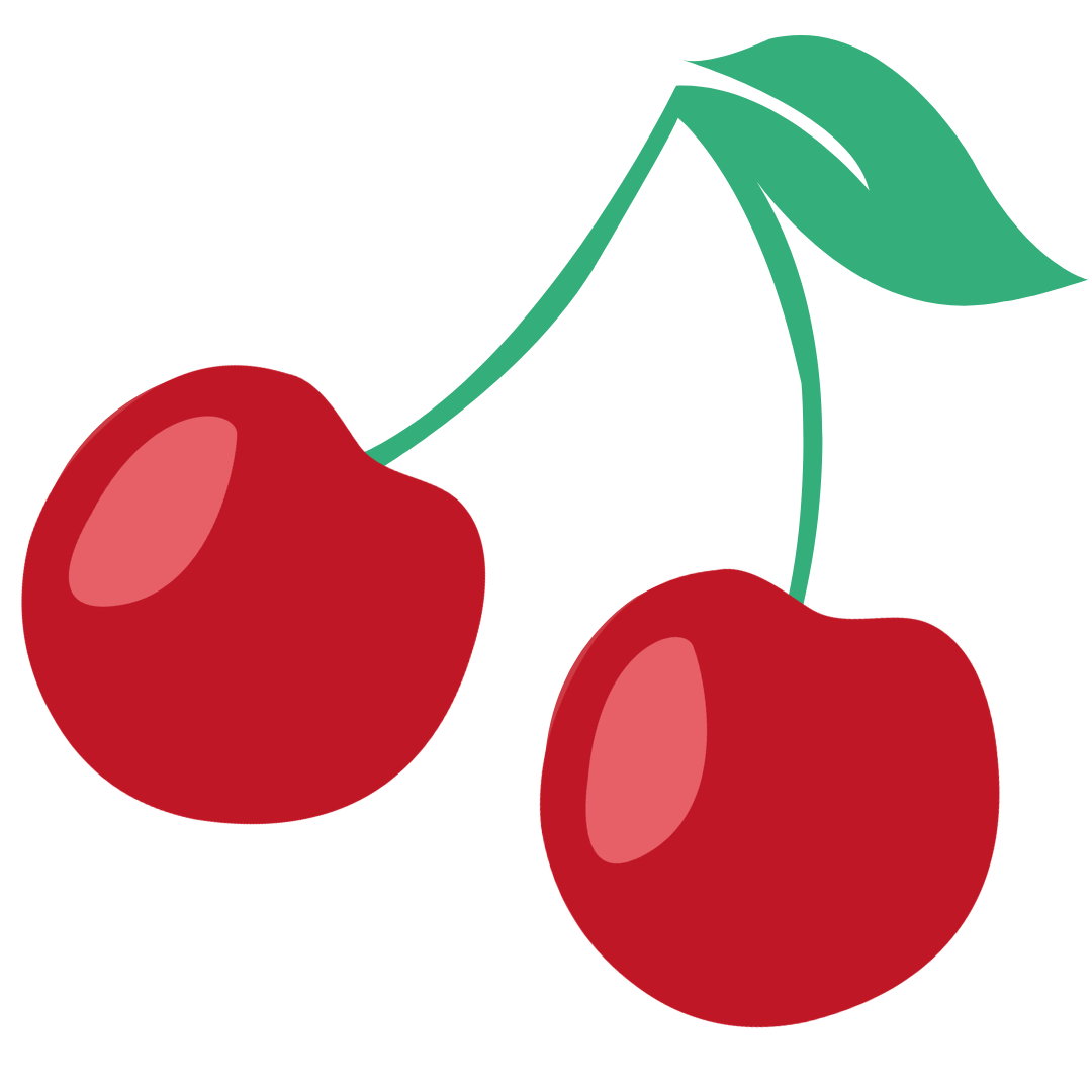 Simple illustration of two red cherries with green stems and leaves, graphic for Cherry Picked Speech Therapy