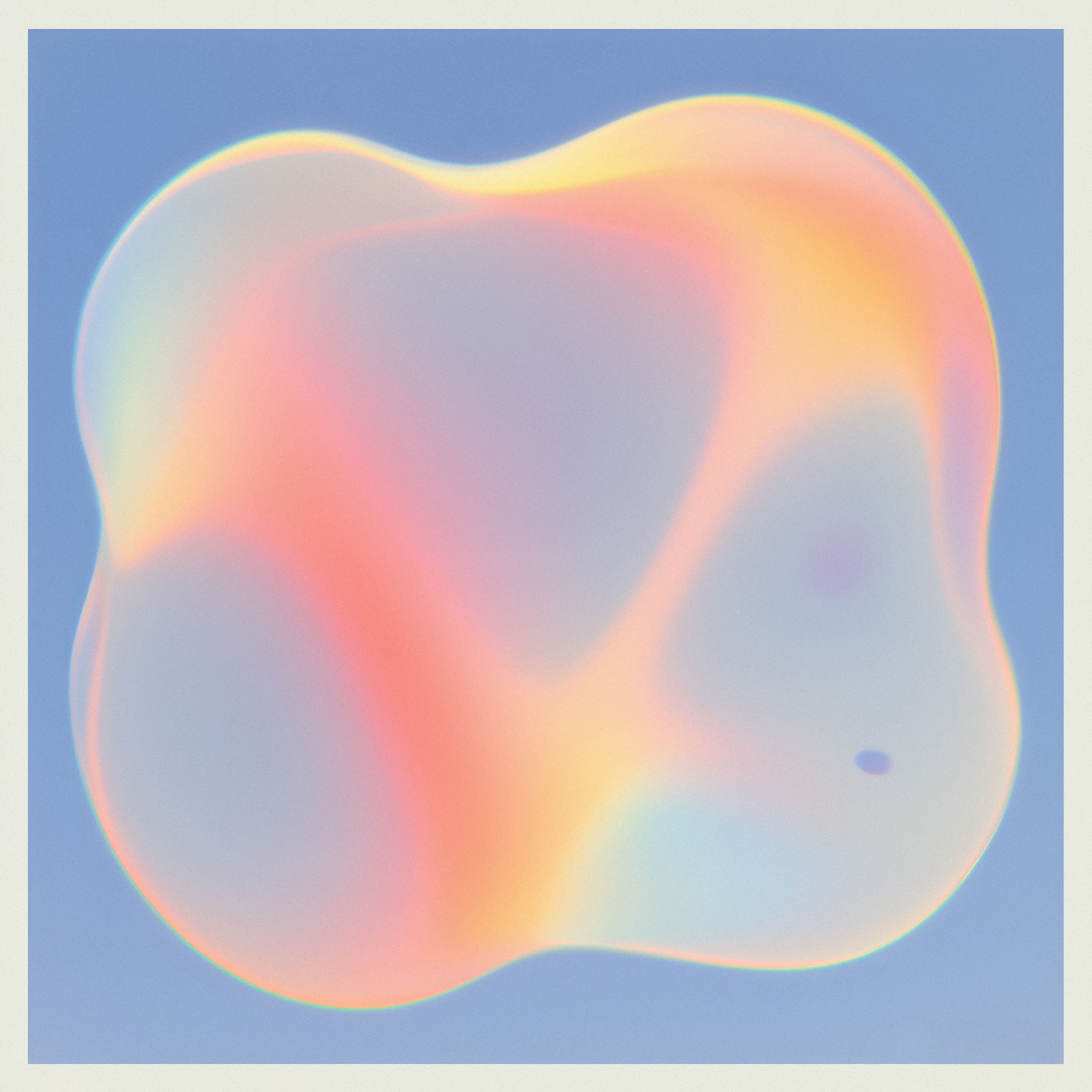 Abstract pastel-colored, neon-like light waves and circles on a blue background.