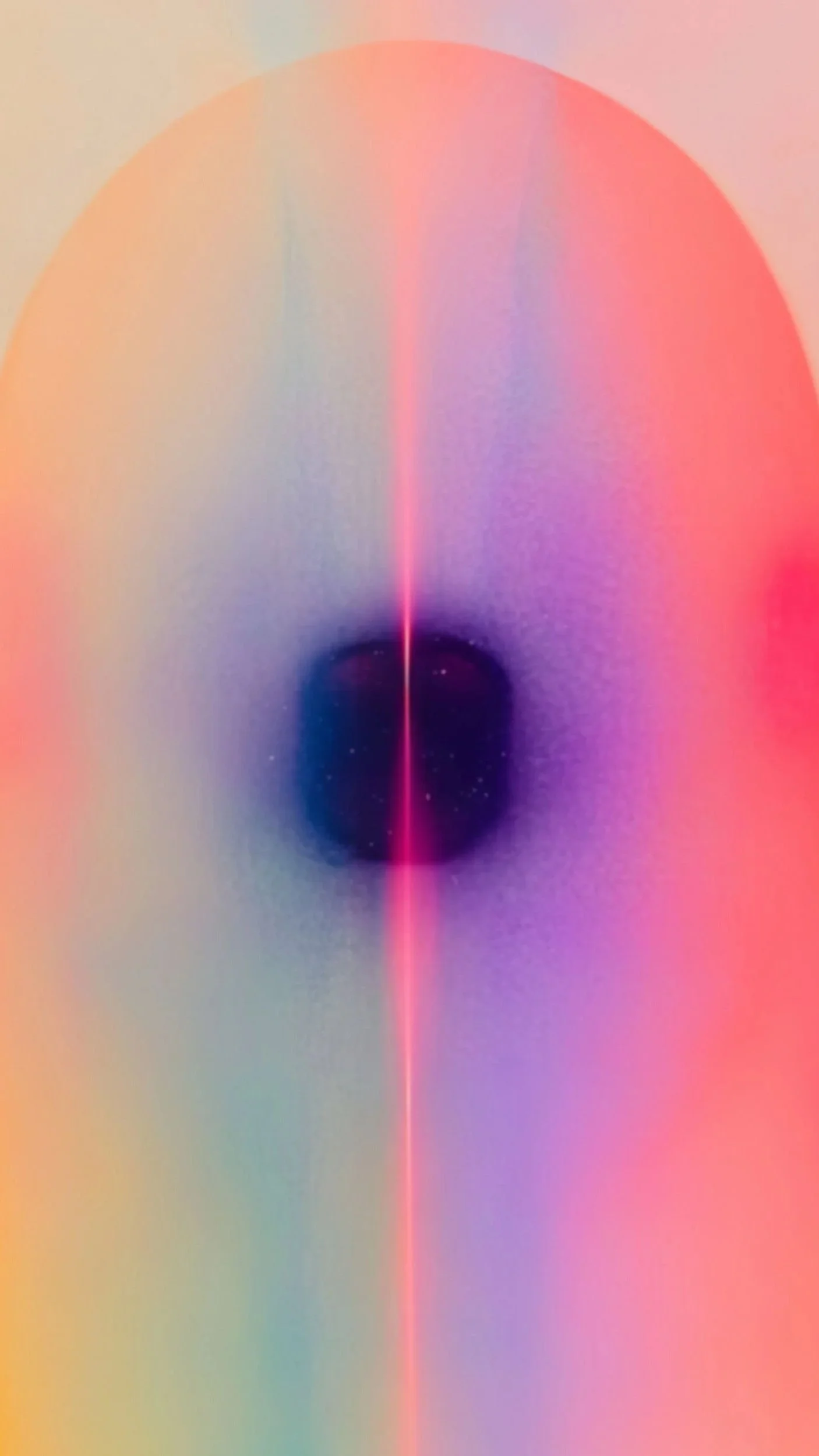 Abstract colorful gradient with a vertical pinkish-red line and a dark spot near the bottom center.