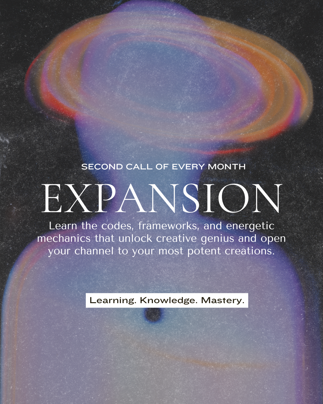 Book cover titled "Expansion" with cosmic background and swirling colorful nebulas, promoting learning, knowledge, and mastery in coding and energetic mechanics.