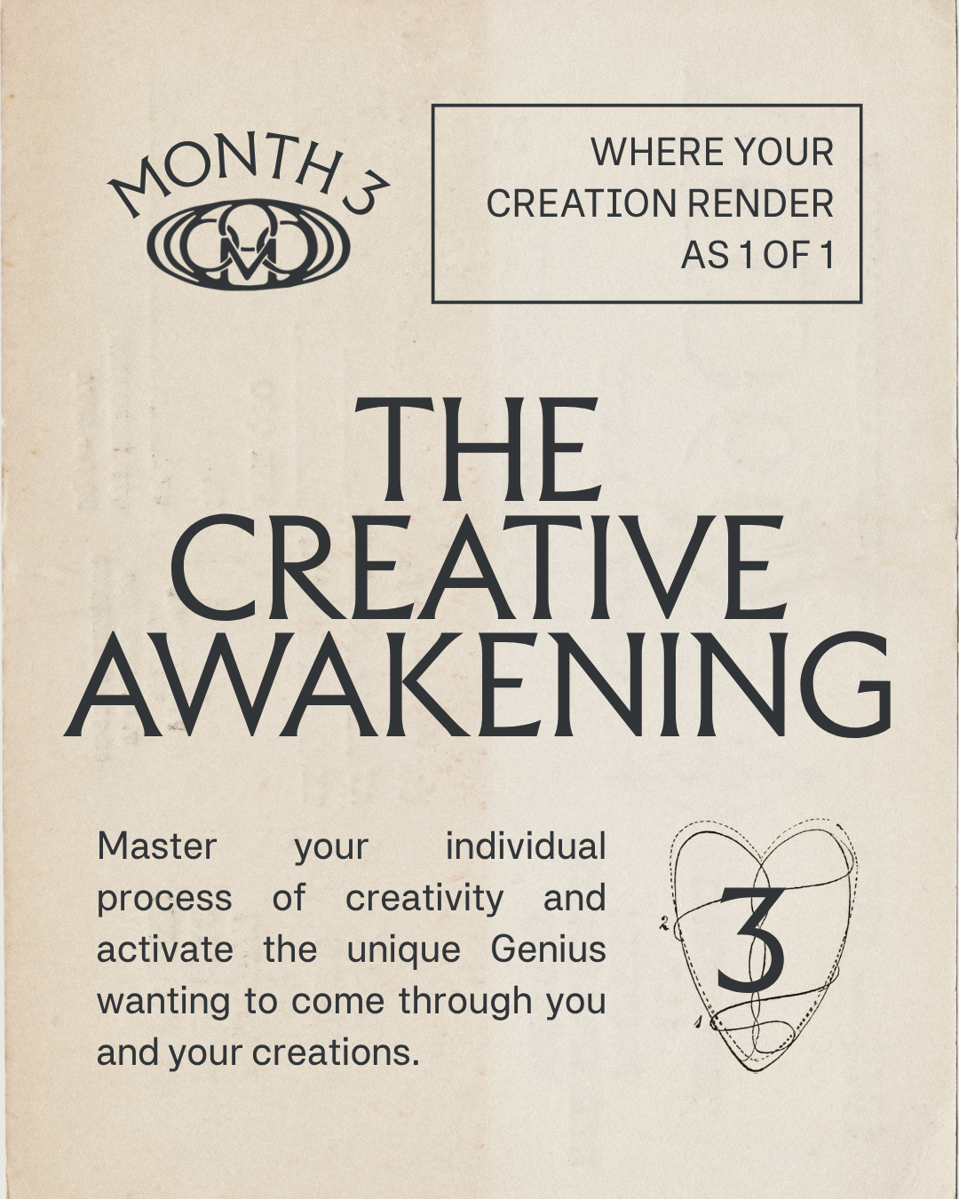 Cover page titled "The Creative Awakening" with a small diagram of a heart with a number 3 inside and text about mastering creativity and the genius within.