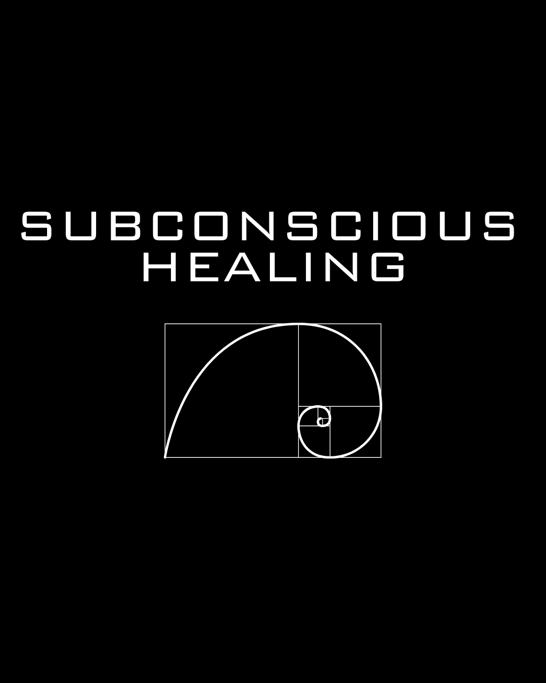 Black cover with white text reading 'Subconscious Healing' and a Fibonacci spiral diagram.