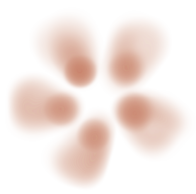 Five peach-colored, heart-shaped objects arranged in a circle on a plain background.