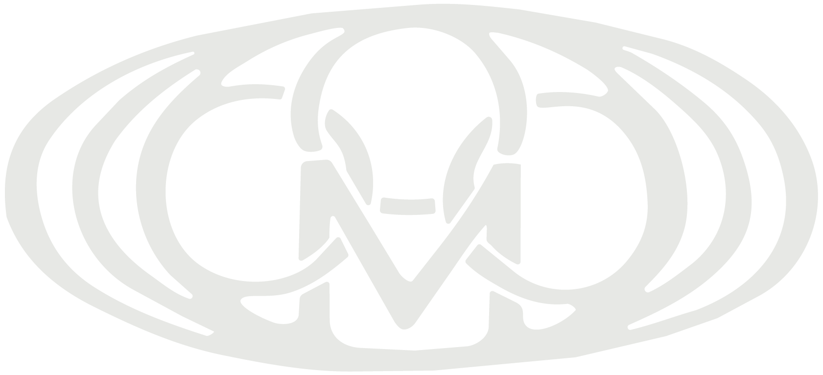 A logo with a wolf head in the center, surrounded by stylized curved lines, and a letter V shaped below the wolf's head.