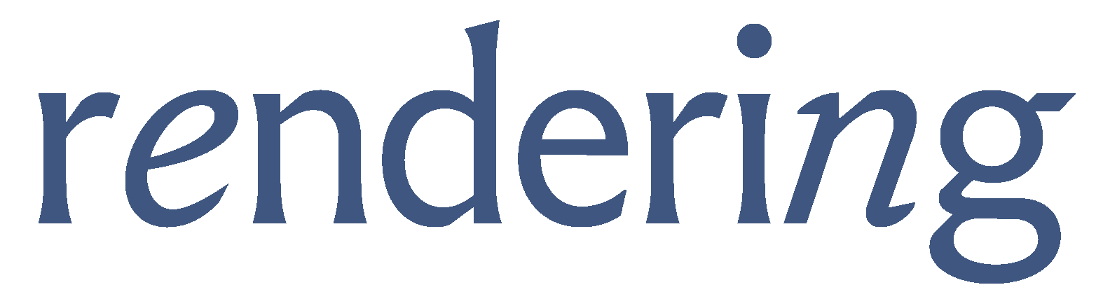The word "rendering" written in large, blue lowercase letters.
