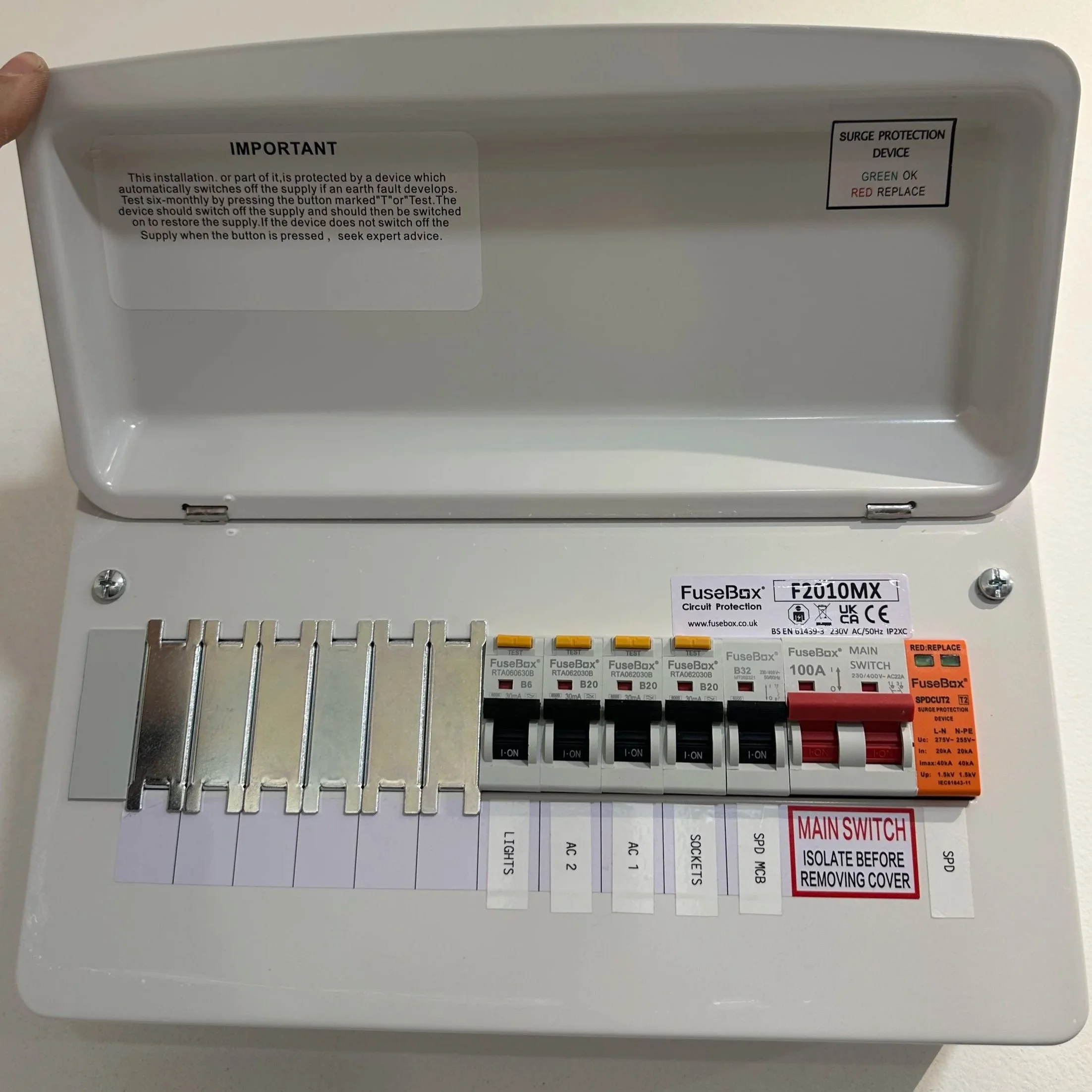 New FuseBox consumer unit with RCBO and surge protection.