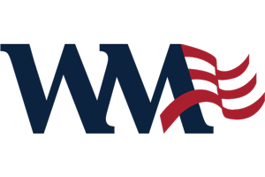Logo with the letters 'W' and 'A' and red and white striped flag waves.