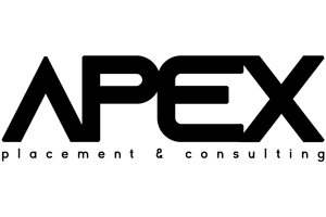 A logo for 'APEX Placement & Consulting' with bold black capital letters
