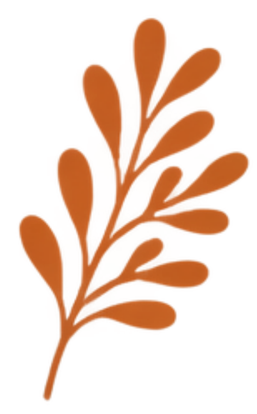 A brown decorative branch with oval-shaped leaves.