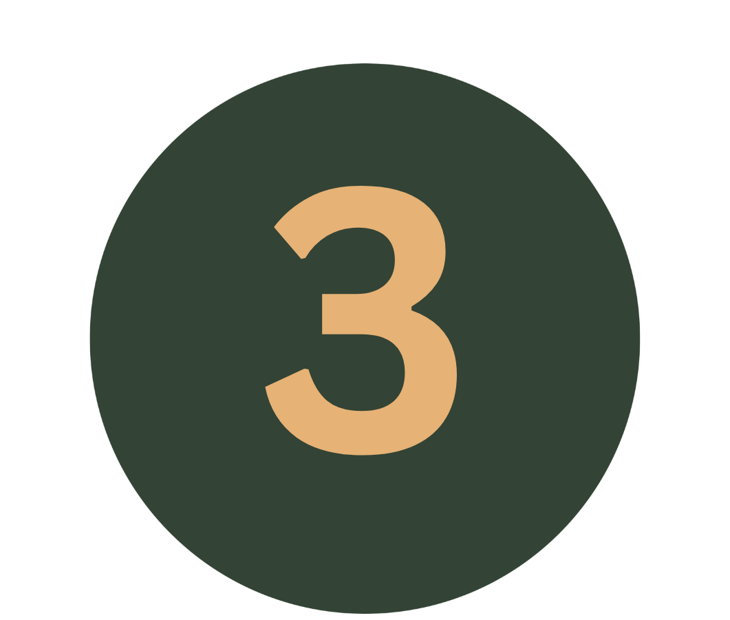 Number 3 in a circular graphic with a dark green background and beige digits