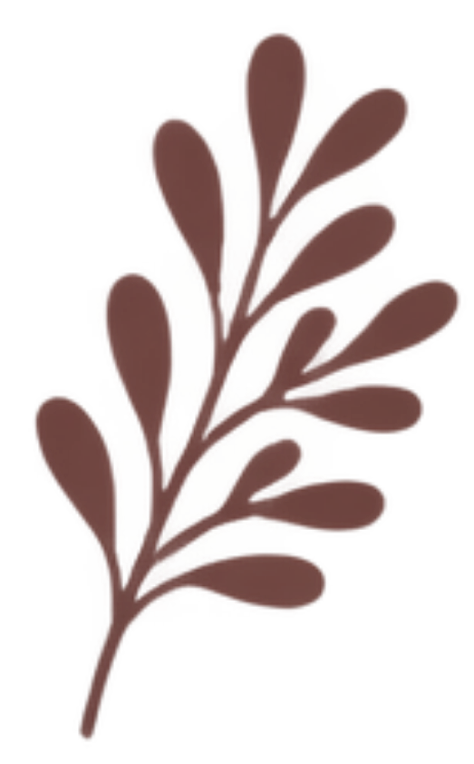 Illustration of a sprig with oval-shaped leaves in shades of brown.