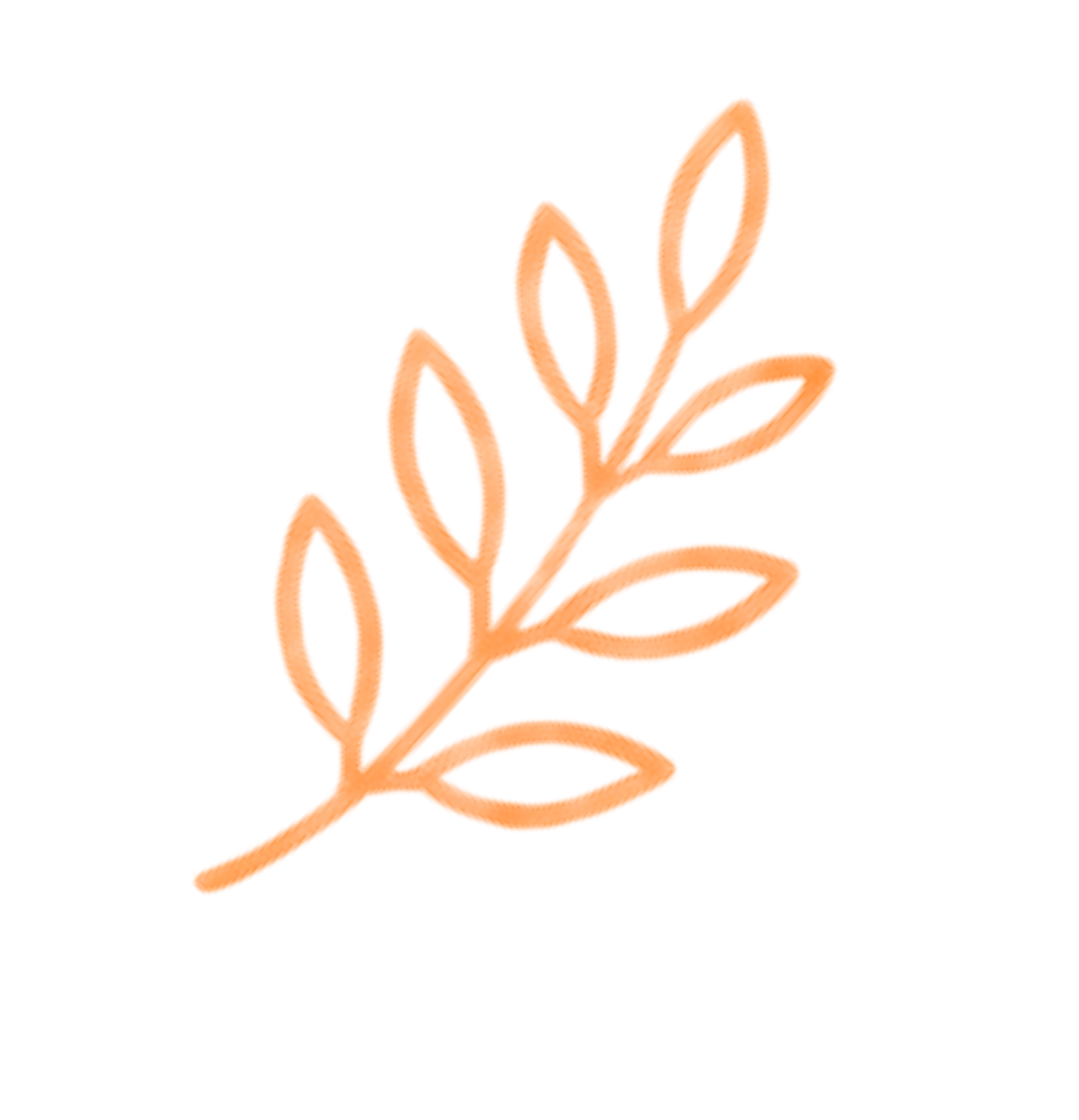 Neon light illustration of a peach-colored leafy branch against a black background.